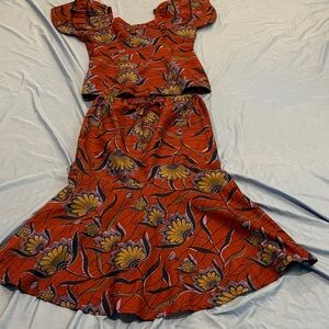 Floral Red and Yellow Two-Piece Dress